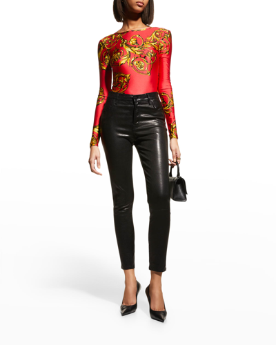 Shop Versace Jeans Couture Signature Garland Long-sleeve Bodysuit In Orange Gold