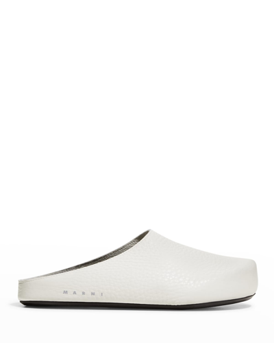 Shop Marni Men's Fussbet Sabot Leather Mules In Lily/white