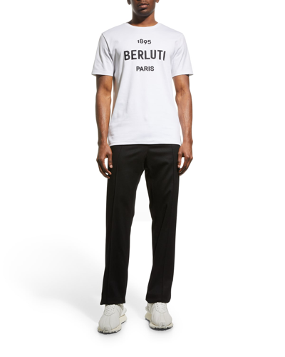 Shop Berluti Men's Logo Crew T-shirt In Blanc Optique