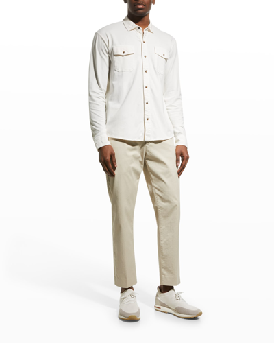 Shop Peter Millar Men's Lava Wash Knit Sport Shirt In Summ Ivory