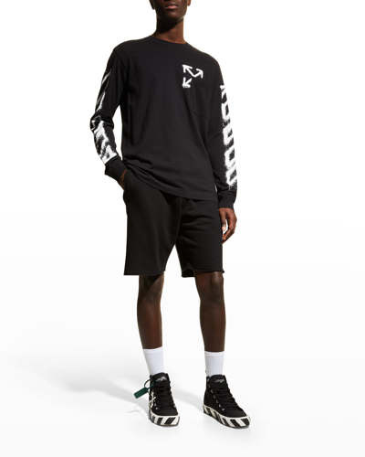 Shop Off-white Men's Cotton Terry Spray Paint Diagonals Sweat Shorts In Black