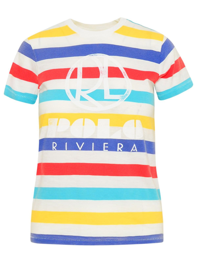 Shop Polo Ralph Lauren Logo Printed Striped T-shirt  In Multicolor