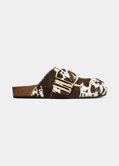 Shop Khaite Downing Cow-print Buckle Mules In Cow Print