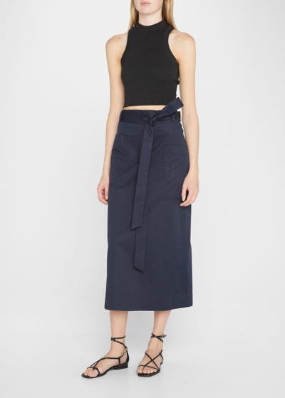 Shop Tibi Belted Oversized Pocket Pencil Midi Skirt In Dark Navy