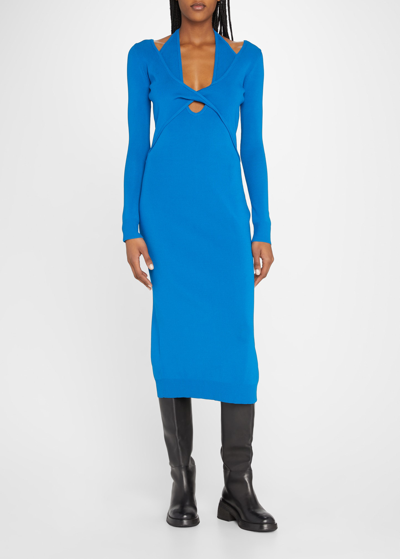 Shop Monse Cutout Knit Midi Dress In Azure