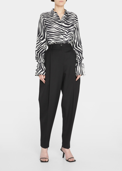Shop Tove Zebra Button-front Tied Cuff Shirt In Black