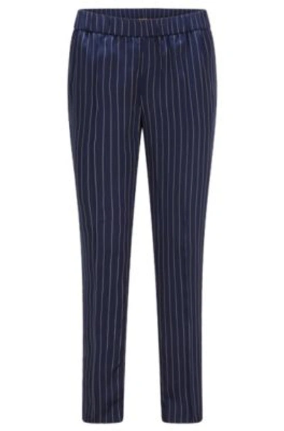 Shop Hugo Boss Relaxed-fit Trousers In Pinstripe Fabric With Cropped Length In Patterned