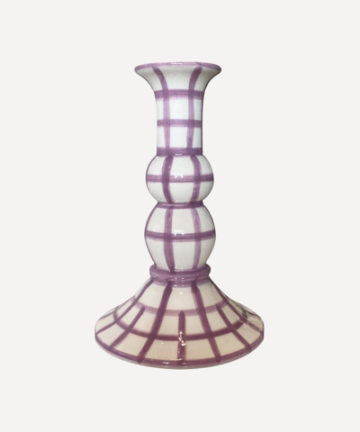 Shop Vaisselle Lumiere Gingham Candle Holder In Lilac