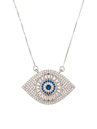Eye Candy La Eye Candy Los Angeles Women's Luxe Sterling Silver & Cubic Zirconia Evil Eye Pendant Necklace In Silver