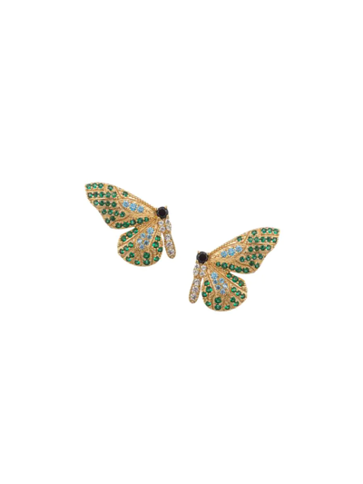 Shop Eye Candy La Women's Luxe Ophie Butterfly Wing Goldtone & Cubic Zirconia Crystal Earrings In Brass