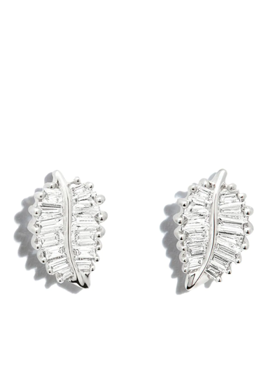 Anita Ko 18k White Gold Diamond Small Leaf Stud Earrings In Silber