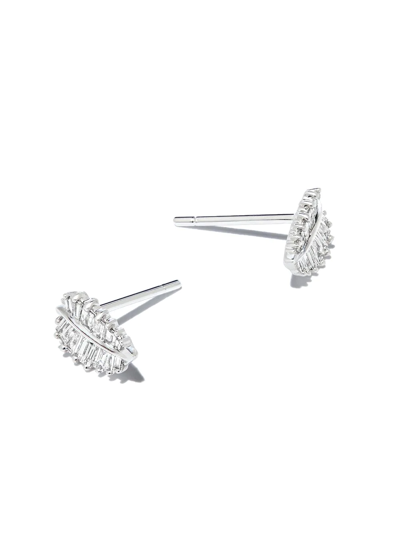 Shop Anita Ko 18kt White Gold Palm Leaf Stud Earring In Silber