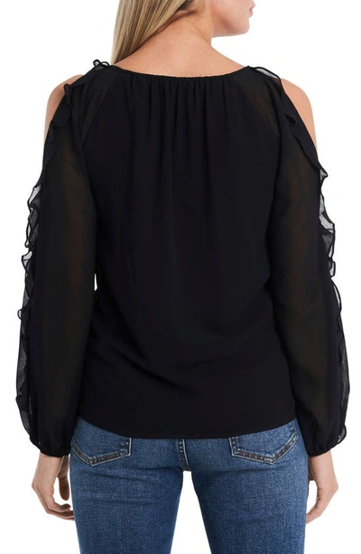 Shop 1.state Cold Shoulder Ruffle Sleeve Blouse In Rich Black