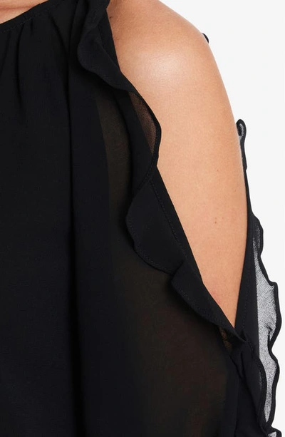 Shop 1.state Cold Shoulder Ruffle Sleeve Blouse In Rich Black