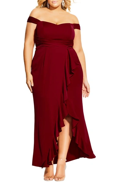 Shop City Chic Hypnotize Off The Shoulder Tulip Gown In Amour Red