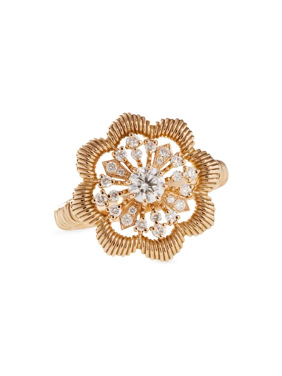 Shop Oscar Massin Women's Lace Flower 18k Yellow Gold &latitude Lab-grown Diamond Large Ring