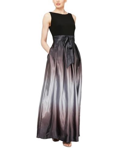 Shop Sl Fashions Petite Ombre-skirt Gown In Black Silver