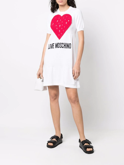 Shop Love Moschino Logo-print T-shirt Dress In Weiss