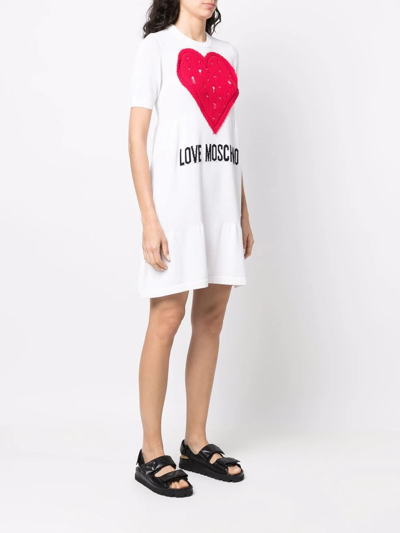 Shop Love Moschino Logo-print T-shirt Dress In Weiss