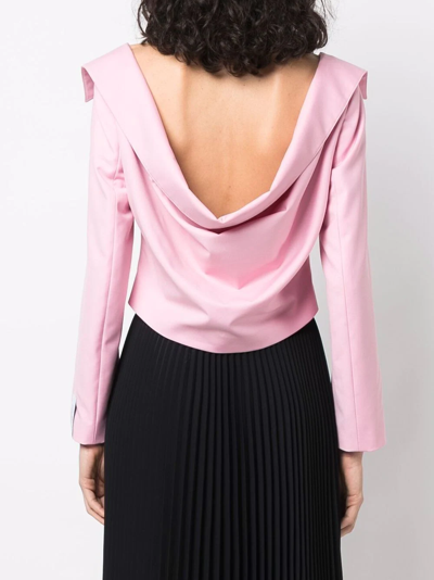 Shop Rokh Notched-collar Cropped Blouse In Rosa