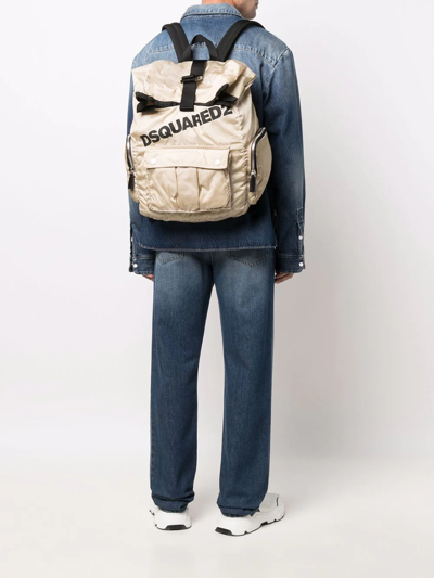 Shop Dsquared2 Logo-print Buckled Backpack In Nude