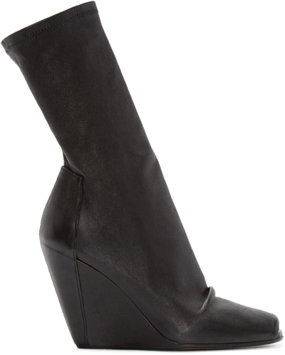 Shop Rick Owens Black Stretch-leather Wedge Boots