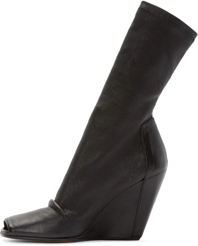 Shop Rick Owens Black Stretch-leather Wedge Boots