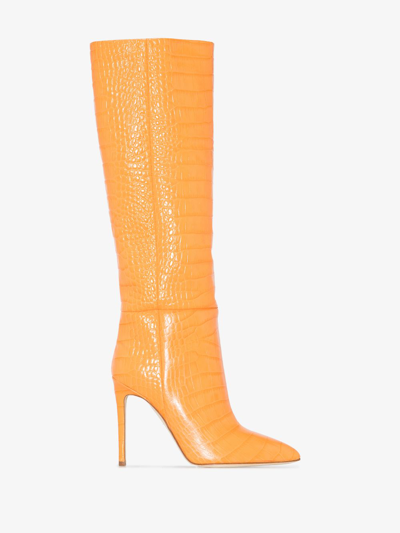 Shop Paris Texas Leather Crocodile Print High Boots In Orange