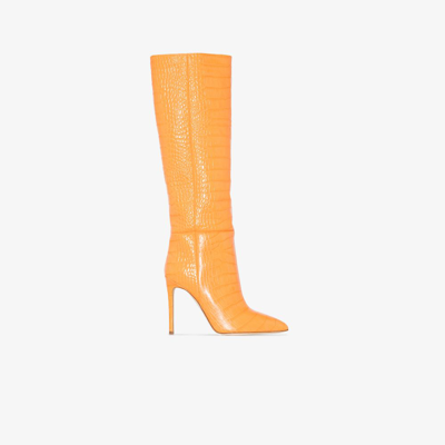 Shop Paris Texas Leather Crocodile Print High Boots In Orange