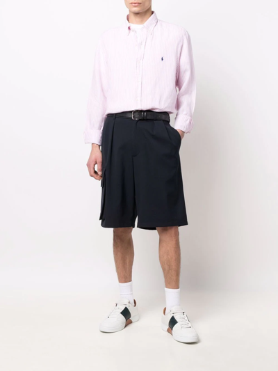 Polo Ralph Lauren Camicia In Lino A Righe Custom-fit In Pink