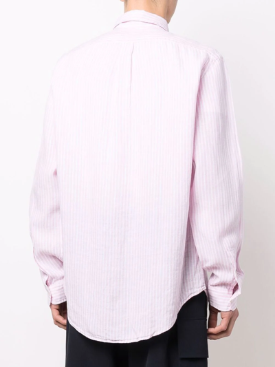 Polo Ralph Lauren Camicia In Lino A Righe Custom-fit In Pink