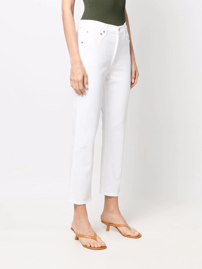 Agolde Riley Crop High Rise Stretch Jeans In Sour Cream In White