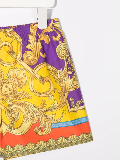 Shop Versace Baroque-print Slip-on Swim Shorts In Yellow