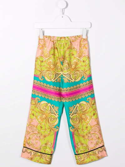 Shop Versace Baroque-print Wide-leg Trousers In Yellow