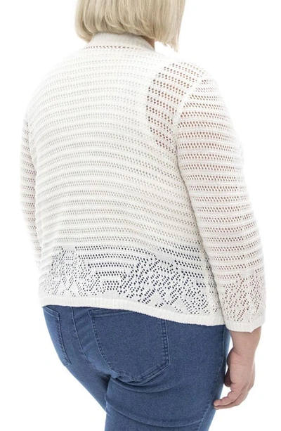 Shop Nina Leonard Pointelle Knit Cardigan In White