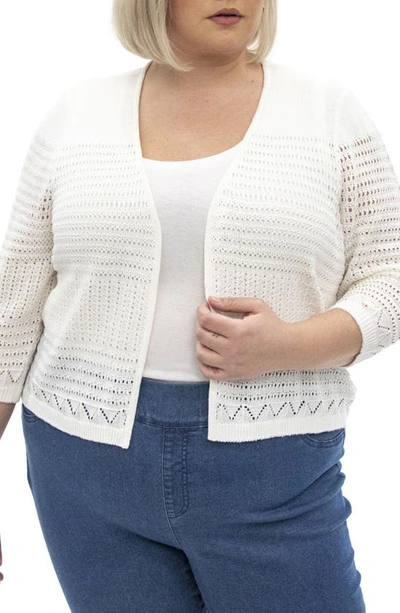 Shop Nina Leonard Pointelle Knit Cardigan In White