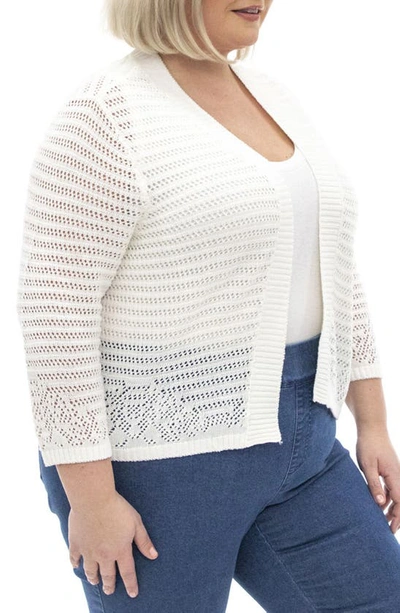 Shop Nina Leonard Pointelle Knit Cardigan In White