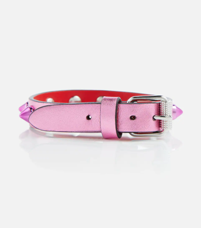 Shop Christian Louboutin Loubilink Metallic Leather Bracelet In Confettis/confettis Met