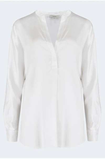 Vince Open Neck Long-sleeved Loose Fit Blouse In Optic White