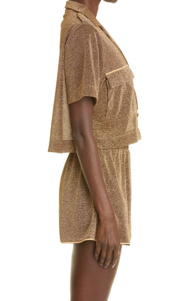 Shop Oseree Lumière Crop Cover-up Bowling Shirt In Sand