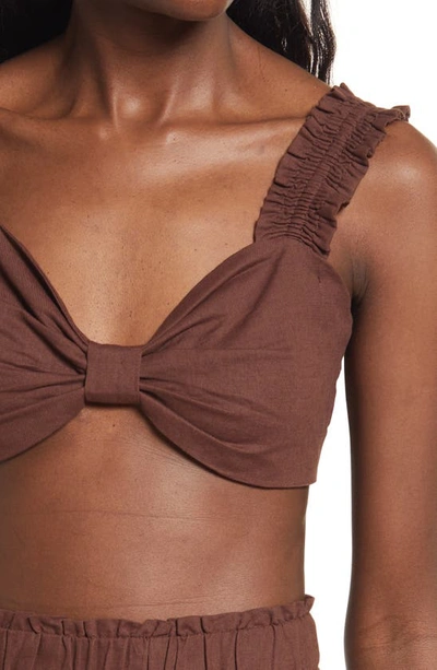 Shop Charlie Holiday Diana Linen & Cotton Bra Top In Chocolate