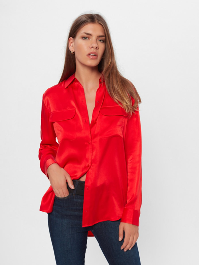 Shop Equipment Signature Silk Satin Shirt In Fiery Red