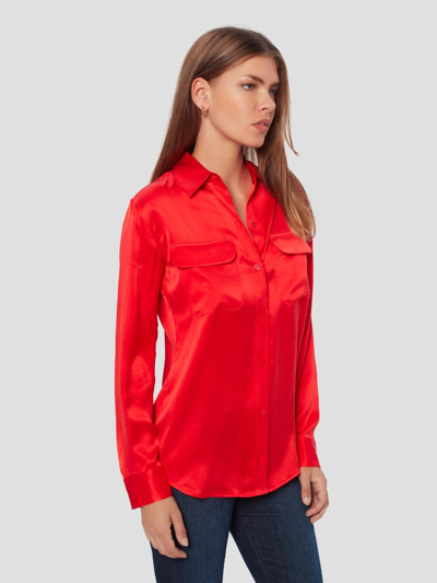 Shop Equipment Signature Silk Satin Shirt In Fiery Red