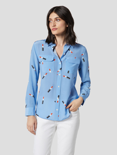 Shop Equipment Slim Signature Silk Shirt In Della Robbia Blue Multi