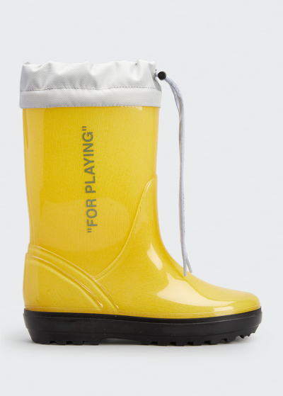 Shop Off-white Kid's For Playing Drawstring Rain Boots, Toddler/kids In Yellowgrey