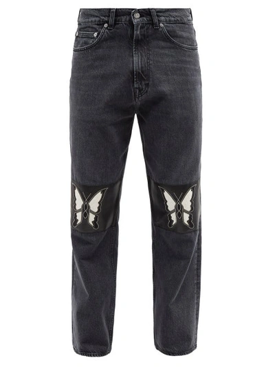 Third Cut Schmetterling Leather Patch Straight Leg Jeans In Black