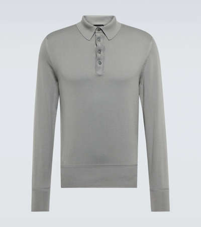 Shop Tom Ford Cotton Polo Sweater In Md Gry Sld