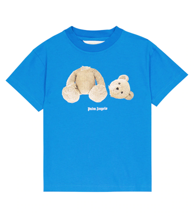 Shop Palm Angels Bear Cotton T-shirt In Light Blue Brown