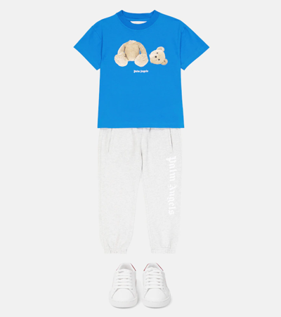 Palm Angels Teddy Bear-print Short-sleeved T-shirt In Light Blue Brown