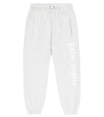 Shop Palm Angels Logo Cotton Sweatpants In Melange Grey White